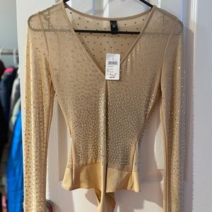 Windsor mesh Nude Bodysuit with glitter crystals